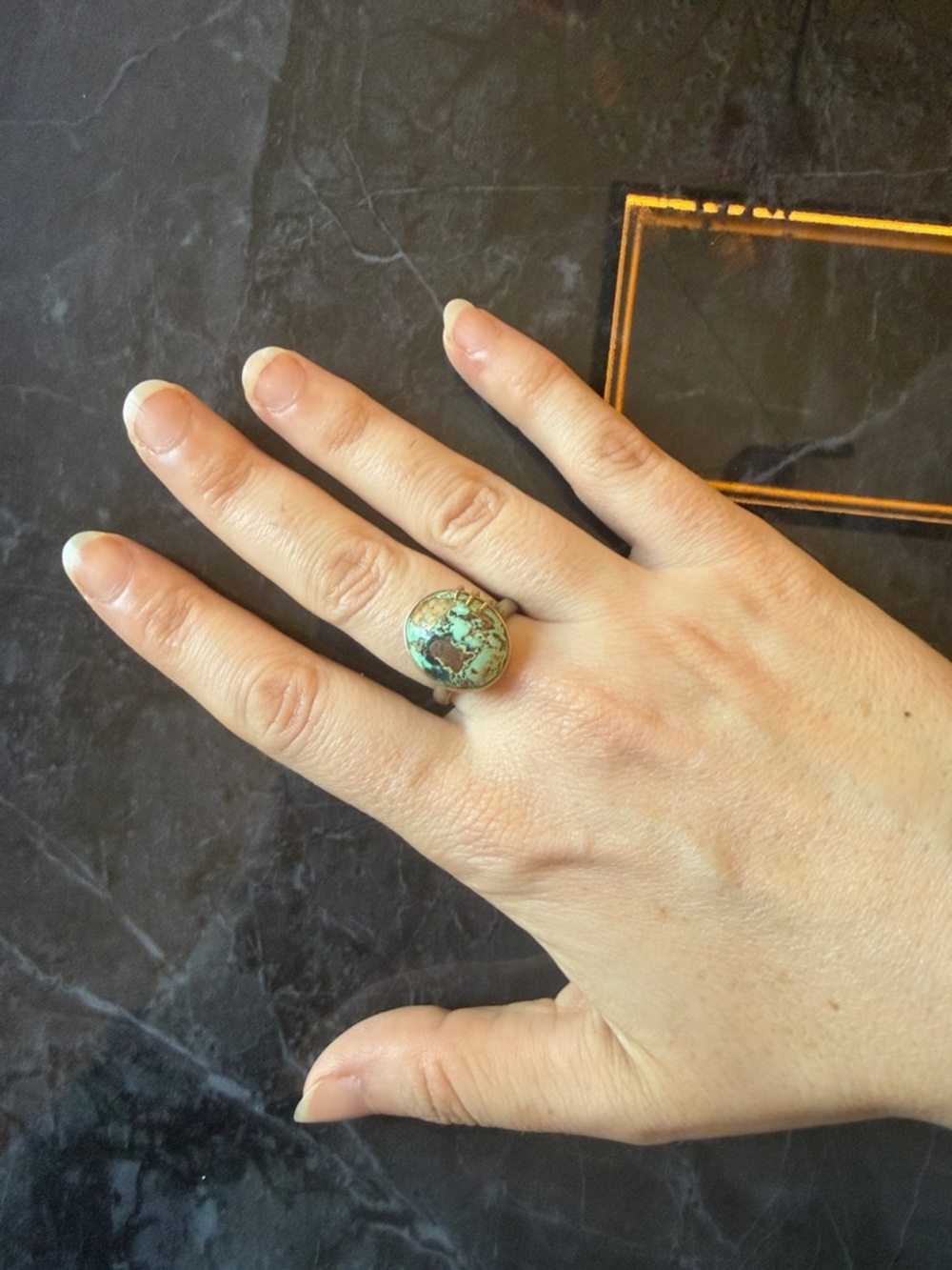 Hannah Blount Turquoise Cabochon Ring w/ 14K Gold Prongs